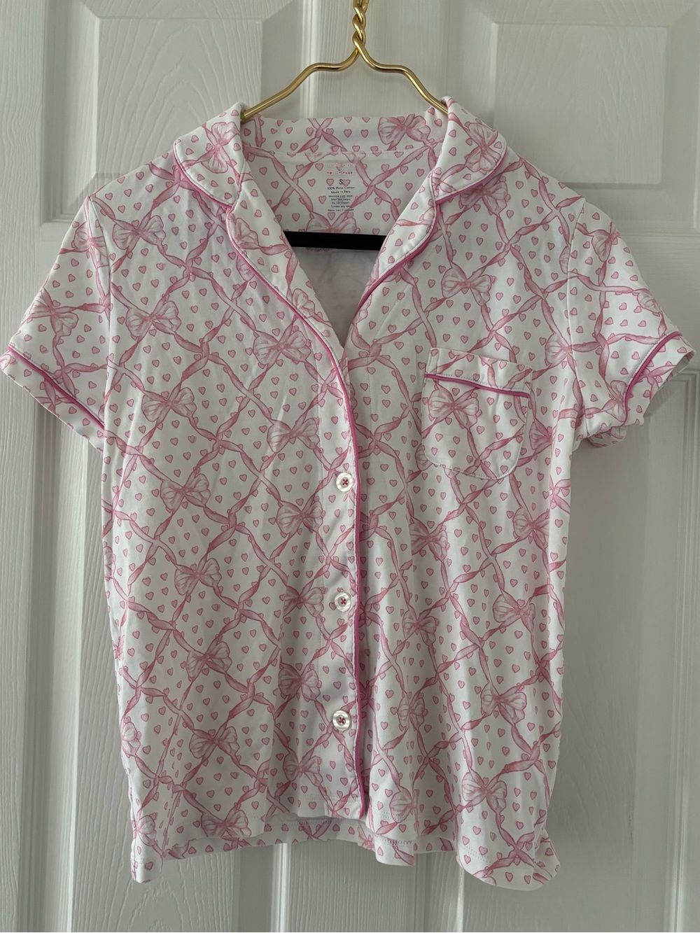 Love Shack Fancy x Roller Rabbit pajama top Pink Small Heart Bows